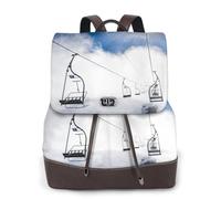 CHANGLEI Ski Lift At Sunshine Women'S Genuine Leather Backpack,Full-Pattern Print,Fashion Casual Daypack For School Travel Work
