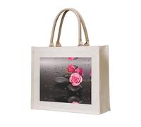 CHANGLEI Spa Stone And Rose Flowers Eco-Friendly Heavy Duty Canvas Tote Bag,Large Reusable Shopping Bag With Double-Sided Print,Durable Comfortable Carry Handles