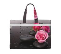 CHANGLEI Spa Stone And Rose Flowers Full Art Print Canvas Document Bag, Dual Zipper Pocket Tote Bag, Large Capacity Portable File Organizer 11x15inch