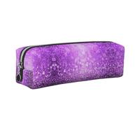 CHANGLEI Sparkling Purple Glitter Minimalist All-Over Print Cross-Grain PVC Leather Zipper Pencil Case, Soft Lined Portable Pen Pouch Stationery Bag