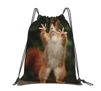 CHANGLEI Squirrel Funny Animal Large Casual Drawstring Backpack With Print,Water-Resistant Polyester,Lightweight Durable,Black Contrast Back For Gym,Yoga,Travel