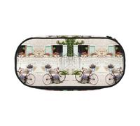 CHANGLEI Stone House with Bike Double-Zip Pencil Case with 4 Pen Slots Mesh Pocket,Print Lightweight Durable Polyester Pencil Pouch for School,Office,Or Makeup Organizer