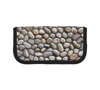 CHANGLEI Stones All Over The Ground Sturdy Canvas Pencil Case with Full-Print Design,Double Zip Closure, Black Border Contrasting Design Multi-Use Organizer