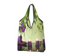 CHANGLEI Stones Candles Reusable Foldable Shopping Bag With All-Over Print-Waterproof Grocery Tote,Compact Carry Pouch,Holds 50lbs,Eco-Friendly Machine Washable