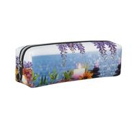CHANGLEI Stones with Candles Flower Minimalist All-Over Print Cross-Grain PVC Leather Zipper Pencil Case, Soft Lined Portable Pen Pouch Stationery Bag