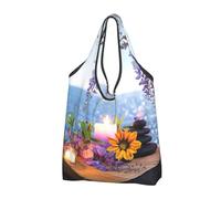 CHANGLEI Stones With Candles Flower Reusable Foldable Shopping Bag With All-Over Print-Waterproof Grocery Tote,Compact Carry Pouch,Holds 50lbs,Eco-Friendly Machine Washable