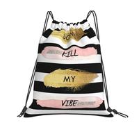 CHANGLEI Stripe Don'T Kill My Vibe Large Casual Drawstring Backpack With Print,Water-Resistant Polyester,Lightweight Durable,Black Contrast Back For Gym,Yoga,Travel
