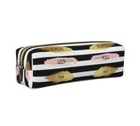 CHANGLEI Stripe Don't Kill My Vibe Minimalist All-Over Print Cross-Grain PVC Leather Zipper Pencil Case, Soft Lined Portable Pen Pouch Stationery Bag