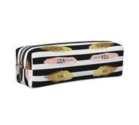 CHANGLEI Stripe Don't Kill My Vibe Minimalist All-Over Print Cross-Grain PVC Leather Zipper Pencil Case, Soft Lined Portable Pen Pouch Stationery Bag