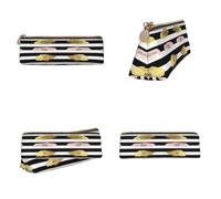 CHANGLEI Stripe Don't Kill My Vibe Printed Triangular Pencil Case,Cross Texture Pu Leather Cosmetic Pouch, Large Capacity Pen Bag with Zipper