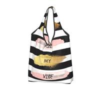 CHANGLEI Stripe Don'T Kill My Vibe Reusable Foldable Shopping Bag With All-Over Print-Waterproof Grocery Tote,Compact Carry Pouch,Holds 50lbs,Eco-Friendly Machine Washable