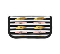 CHANGLEI Stripe Don't Kill My Vibe Sturdy Canvas Pencil Case with Full-Print Design,Double Zip Closure, Black Border Contrasting Design Multi-Use Organizer