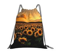 CHANGLEI Sunflower And Sunset Large Casual Drawstring Backpack With Print,Water-Resistant Polyester,Lightweight Durable,Black Contrast Back For Gym,Yoga,Travel