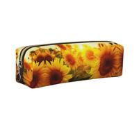 CHANGLEI Sunflower Field On Bright Sunshine Minimalist All-Over Print Cross-Grain PVC Leather Zipper Pencil Case, Soft Lined Portable Pen Pouch Stationery Bag