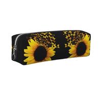 CHANGLEI Sunflower Floral Butterflies Art Minimalist All-Over Print Cross-Grain PVC Leather Zipper Pencil Case, Soft Lined Portable Pen Pouch Stationery Bag