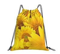 CHANGLEI Sunflowers Yellow Flowers Large Casual Drawstring Backpack With Print,Water-Resistant Polyester,Lightweight Durable,Black Contrast Back For Gym,Yoga,Travel