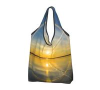CHANGLEI Sunrise Horizon Reusable Foldable Shopping Bag With All-Over Print-Waterproof Grocery Tote,Compact Carry Pouch,Holds 50lbs,Eco-Friendly Machine Washable