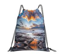CHANGLEI Sunset Clouds Coast Hawaii Large Casual Drawstring Backpack With Print,Water-Resistant Polyester,Lightweight Durable,Black Contrast Back For Gym,Yoga,Travel