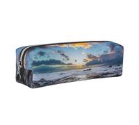 CHANGLEI Sunset Clouds Coast Hawaii Minimalist All-Over Print Cross-Grain PVC Leather Zipper Pencil Case, Soft Lined Portable Pen Pouch Stationery Bag