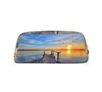 CHANGLEI Sunset Scenery Personalised Leather Pencil Case for Girls Boys,Printed Lightweight Pencil Stationery Case