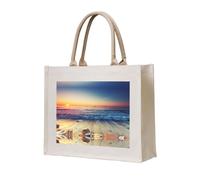 CHANGLEI Sunset View On The Beach Shore Eco-Friendly Heavy Duty Canvas Tote Bag,Large Reusable Shopping Bag With Double-Sided Print,Durable Comfortable Carry Handles