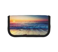 CHANGLEI Sunset View On The Beach Shore Large Capacity Canvas Pencil Case 19x9x5 Cm,Double Zipper Inner Mesh Pocket Pen Bag,Multi-Purpose Storage Bag