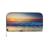 CHANGLEI Sunset View On The Beach Shore Long Zip Around Pu Leather Clutch Wallet for Women,Multi-Functional Purse with Coin Pocket, Multiple Card Slots and Organizer Compartments