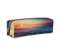 CHANGLEI Sunset View On The Beach Shore Minimalist All-Over Print Cross-Grain PVC Leather Zipper Pencil Case, Soft Lined Portable Pen Pouch Stationery Bag