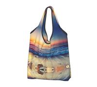 CHANGLEI Sunset View On The Beach Shore Reusable Foldable Shopping Bag With All-Over Print-Waterproof Grocery Tote,Compact Carry Pouch,Holds 50lbs,Eco-Friendly Machine Washable