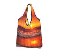 CHANGLEI Sunset With Sea Waves Reusable Foldable Shopping Bag With All-Over Print-Waterproof Grocery Tote,Compact Carry Pouch,Holds 50lbs,Eco-Friendly Machine Washable