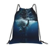 CHANGLEI Swimming African Elephant Large Casual Drawstring Backpack With Print,Water-Resistant Polyester,Lightweight Durable,Black Contrast Back For Gym,Yoga,Travel