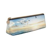 CHANGLEI The Beach with Sea Birds Cute Leather Pencil Case for Girls Boys,Printed Personalised Lightweight Pencil Stationery Case