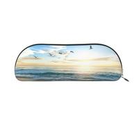 CHANGLEI The Beach with Sea Birds Cute Leather Pencil Case Storage Bag,Printed Lightweight Stationery Cosmetic Storage Bag