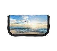 CHANGLEI The Beach with Sea Birds Large Canvas Pencil Case for Girls Boys,Printed Personalised Lightweight Pencil Stationery Case