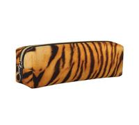 CHANGLEI Tiger Striped Pattern Minimalist All-Over Print Cross-Grain PVC Leather Zipper Pencil Case, Soft Lined Portable Pen Pouch Stationery Bag