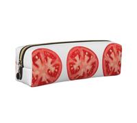 CHANGLEI Tomato Slice Minimalist All-Over Print Cross-Grain PVC Leather Zipper Pencil Case, Soft Lined Portable Pen Pouch Stationery Bag