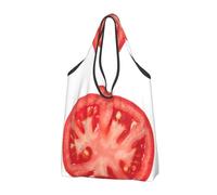 CHANGLEI Tomato Slice Reusable Foldable Shopping Bag With All-Over Print-Waterproof Grocery Tote,Compact Carry Pouch,Holds 50lbs,Eco-Friendly Machine Washable
