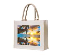 CHANGLEI Tropical Beach Eco-Friendly Heavy Duty Canvas Tote Bag,Large Reusable Shopping Bag With Double-Sided Print,Durable Comfortable Carry Handles