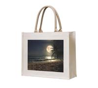 CHANGLEI Tropical Beach Palm Tree Night Eco-Friendly Heavy Duty Canvas Tote Bag,Large Reusable Shopping Bag With Double-Sided Print,Durable Comfortable Carry Handles