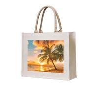 CHANGLEI Tropical Beach Palm Tree Sunset Eco-Friendly Heavy Duty Canvas Tote Bag,Large Reusable Shopping Bag With Double-Sided Print,Durable Comfortable Carry Handles