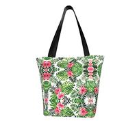 CHANGLEI Tropical Leaves Fashion Canvas Tote Bag With All Over Print Design,Large Reusable Shopper Tote With Double Handles,Beach Tote, Weekend Bag