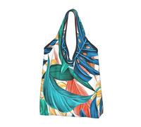 CHANGLEI Tropical Palm Leaf Reusable Foldable Shopping Bag With All-Over Print-Waterproof Grocery Tote,Compact Carry Pouch,Holds 50lbs,Eco-Friendly Machine Washable