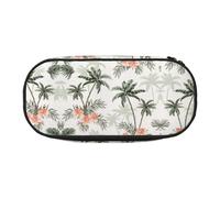 CHANGLEI Tropical Palm Trees Double-Zip Pencil Case with 4 Pen Slots Mesh Pocket,Print Lightweight Durable Polyester Pencil Pouch for School,Office,Or Makeup Organizer