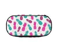 CHANGLEI Tropical Pineapple Double-Zip Pencil Case with 4 Pen Slots Mesh Pocket,Print Lightweight Durable Polyester Pencil Pouch for School,Office,Or Makeup Organizer