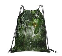 CHANGLEI Tropical Rainforest Scene Large Casual Drawstring Backpack With Print,Water-Resistant Polyester,Lightweight Durable,Black Contrast Back For Gym,Yoga,Travel
