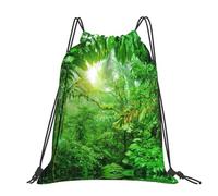 CHANGLEI Tropical Wilderness Large Casual Drawstring Backpack With Print,Water-Resistant Polyester,Lightweight Durable,Black Contrast Back For Gym,Yoga,Travel