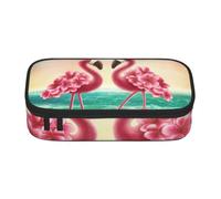 CHANGLEI Two Flamingos Large Capacity Pencil Case, Oxford-Cloth Sturdy Stationery Pouch with Removable Divider Mesh Pocket,Multi-Compartment Waterproof Pen Bag