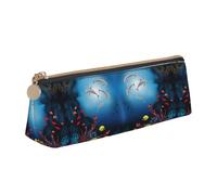 CHANGLEI Underwater Dolphins Coral Fish Cute Leather Pencil Case for Girls Boys,Printed Personalised Lightweight Pencil Stationery Case
