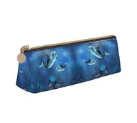 CHANGLEI Underwater World Dolphins Coral Cute Leather Pencil Case for Girls Boys,Printed Personalised Lightweight Pencil Stationery Case