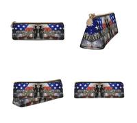 CHANGLEI Us Military Soldiers Patriotic Memorial Day Printed Triangular Pencil Case,Cross Texture Pu Leather Cosmetic Pouch, Large Capacity Pen Bag with Zipper